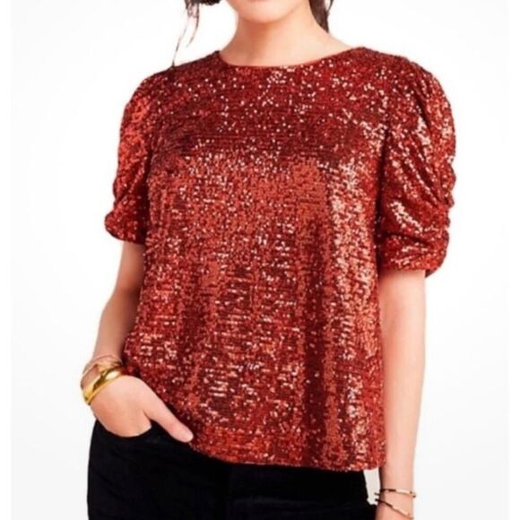 Anthropologie Top 6 Marie Sequin Burnt Metallic Orange NWT $120 - Picture 1 of 5